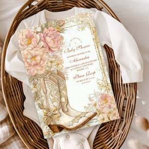 Invitation En Aluminium Western Cowgirl Boots Baby shower Floral