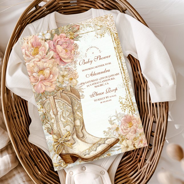 Invitation En Aluminium Western Cowgirl Boots Baby shower Floral (Créateur téléchargé)