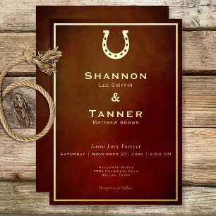 Invitation En Aluminium Western Rustic Horseshoe Mariage Bourgogne et or