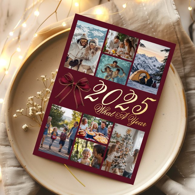 Invitation En Aluminium What A Year Photo Collage Wine Red Christmas Card (Créateur téléchargé)