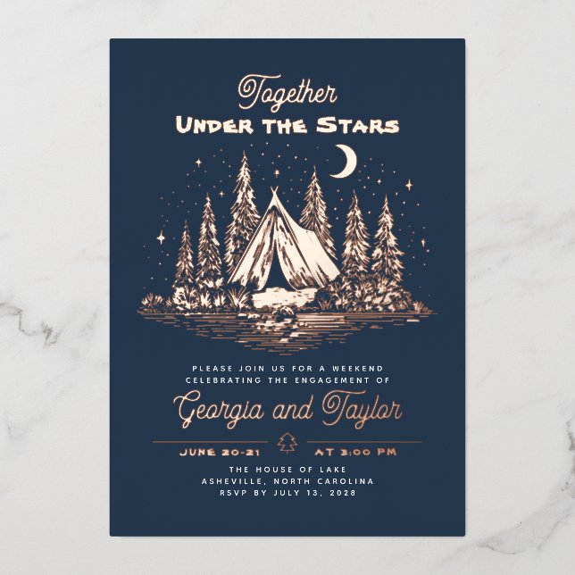 Invitation En Aluminium Whimsical Camping Under the Stars Engagement Party (Recto)