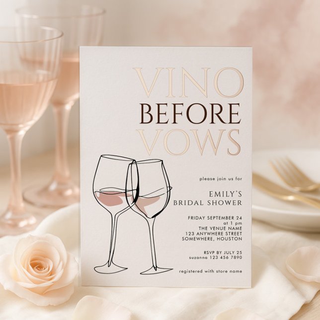 Invitation En Aluminium Whimsical Doodle Vino Before Vows Bridal Shower (The words Vino and Vows are in luxury REAL foil)