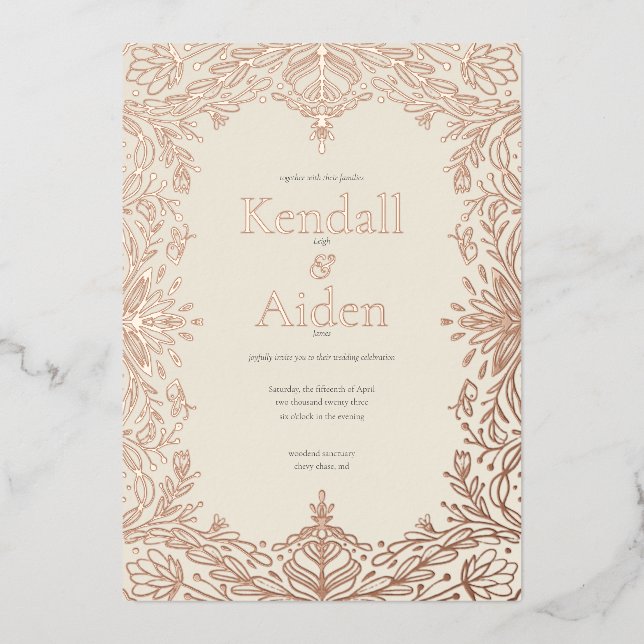 Invitation En Aluminium Whimsical et élégant Rose Mariage Gold Foil (Devant)
