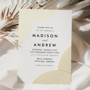 Invitation En Aluminium White and Gold Geometric Wedding