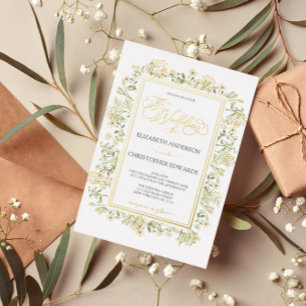 Invitation En Aluminium White Floral Botanical Wildflowers Wedding Gold