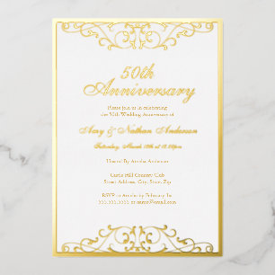 Invitation En Aluminium White Gold Elegant Swirl 50ème anniversaire Mariag