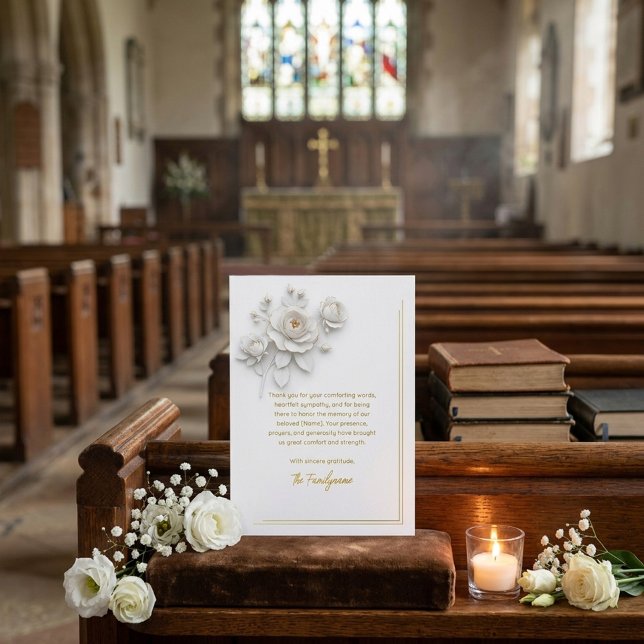 Invitation En Aluminium White & Gold Floral Sympathy Thank You Foil Card (Créateur téléchargé)