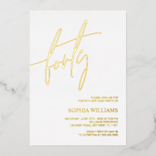 Invitation En Aluminium White & Gold Minimalist 40e anniversaire