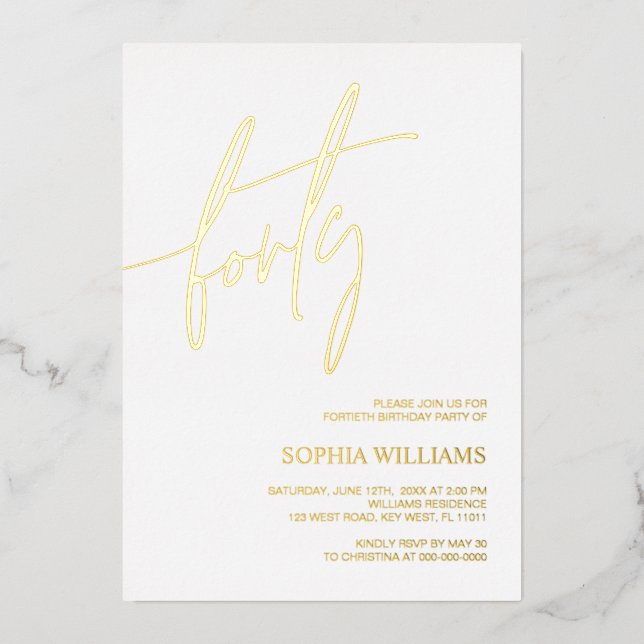 Invitation En Aluminium White & Gold Minimalist 40e anniversaire (Recto)