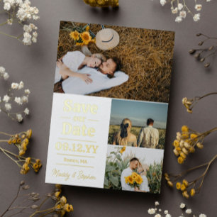 Invitation En Aluminium White Gold Typography Photo Collage Enregistrer La