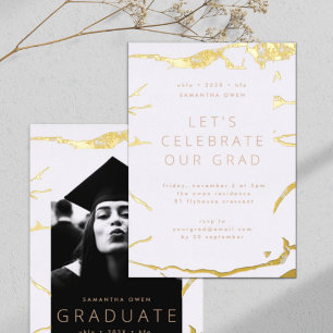 Invitation En Aluminium White Modern Graduation Party Gold Marble