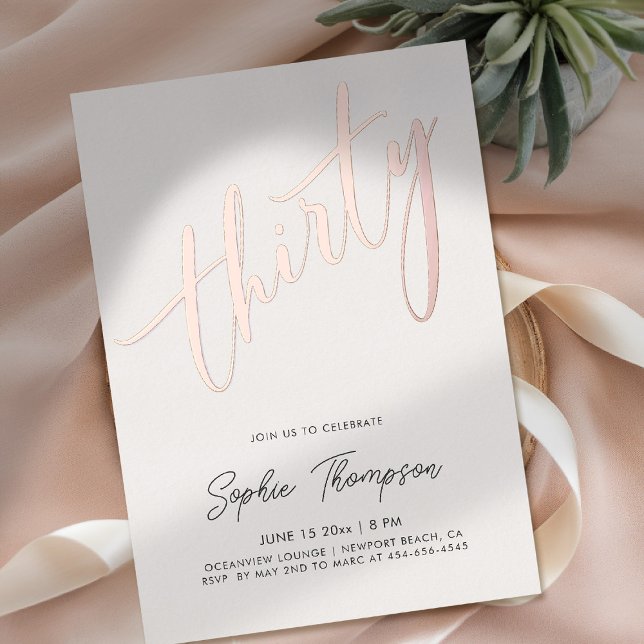 Invitation En Aluminium White Rose Gold Modern Minimalist 30th Birthday (30th birthday invite for women white rose gold modern minimalist typography calligraphy)