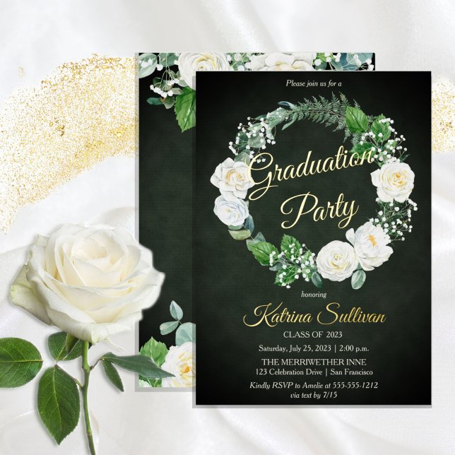 Invitation En Aluminium White Roses | Eucalyptus Greenery Graduation Party (Créateur téléchargé)