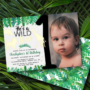 Invitation En Aluminium Wild One Jungle Safari Garçons 1er anniversaire Ph