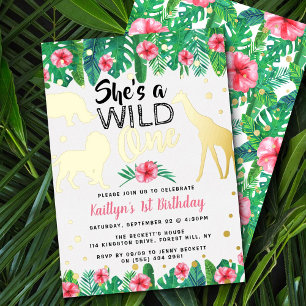 Invitation En Aluminium Wild One Jungle Safari Girls 1er anniversaire Real