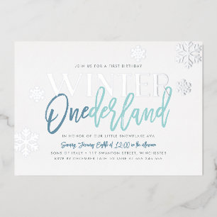 Invitation En Aluminium Winter ONEderland 1er Anniversaire Bleu Argent