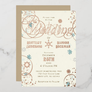 Invitation En Aluminium Winter Wonderland Ivory Blue Snowflake Mariage