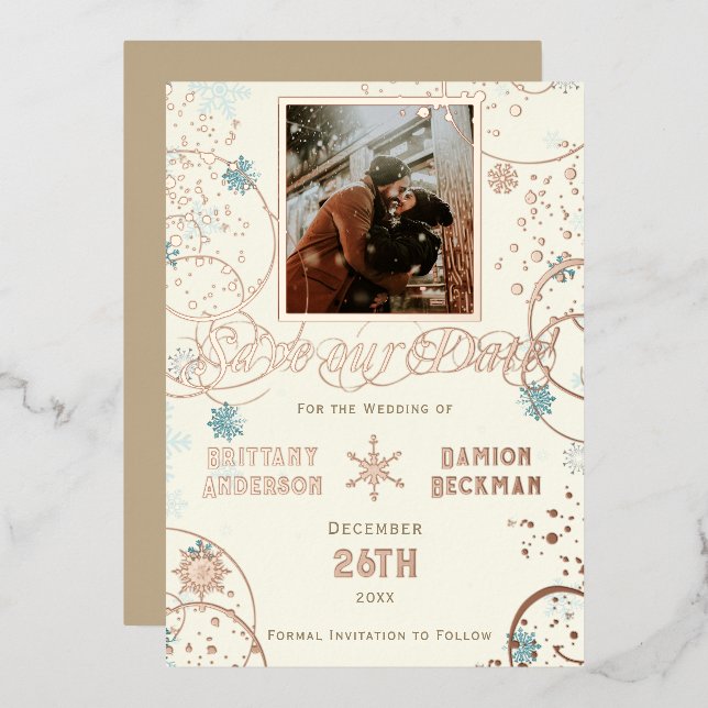 Invitation En Aluminium Winter Wonderland Ivory Snow Photo Enregistrer la  (Recto/Verso)