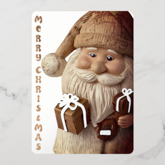 Invitation En Aluminium Wooden imitated Christmas Santa Claus Silver Card