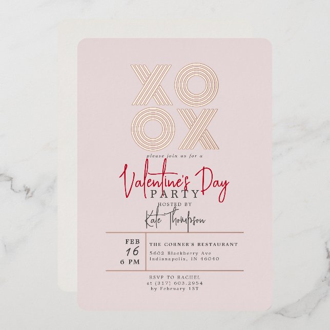 Invitation En Aluminium XOXO Saint-Valentin Rose Gold  (Recto/Verso)
