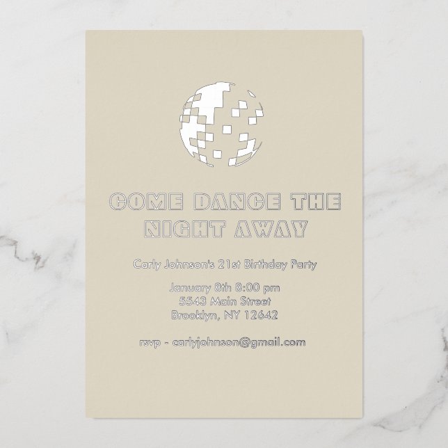 Invitation En Aluminium Y2K Metallic Silver Disco Ball 21ème anniversaire (Recto)