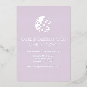 Invitation En Aluminium Y2K Metallic Silver Purple Disco 21e anniversaire
