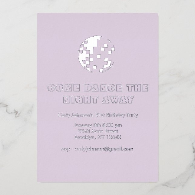 Invitation En Aluminium Y2K Metallic Silver Purple Disco 21e anniversaire (Recto)
