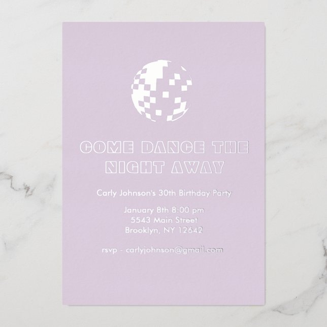 Invitation En Aluminium Y2K Metallic Silver Purple Disco 30e anniversaire (Recto)