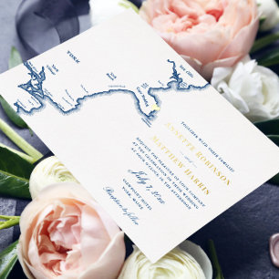 Invitation En Aluminium York Maine Mariage Marine et Gold