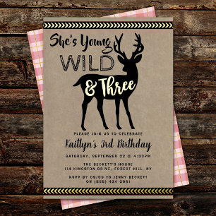 Invitation En Aluminium Young Wild & Three Deer Girls 3e anniversaire Real
