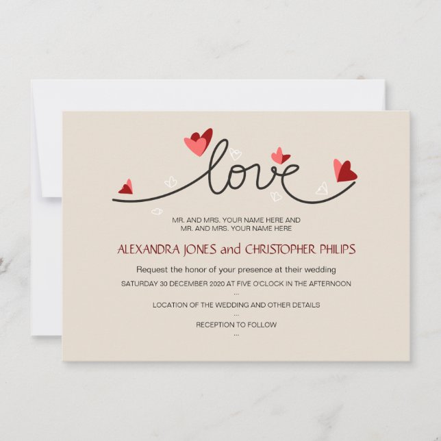 Invitation En amour Mariage texte simple et élégant (Devant)