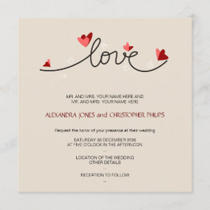 Invitation En amour Mariage texte simple et élégant