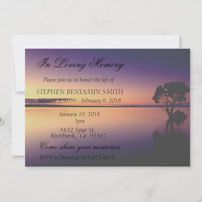 Invitation En amour Memory Memorial Service Sunset Lake (Devant)