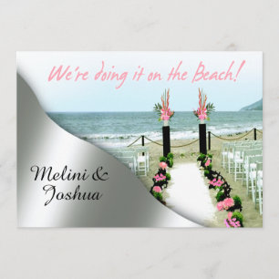 Invitation En bas du mariage de plage argenté gris de rose de