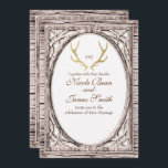 Invitation en bois blanc avec bois de cerf rustiqu<br><div class="desc">Invitation en bois blanc avec bois de cerf rustique doré. Personnalisez pour tout événement.</div>