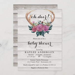Invitation en bois blanche de baby shower d'Antler