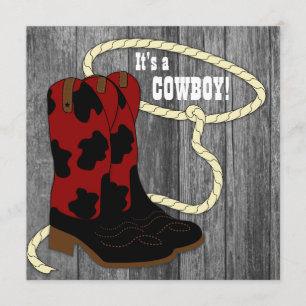 Invitation en bois de baby shower de cowboy de