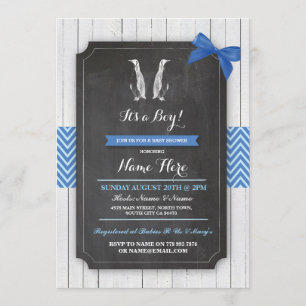 Invitation en bois de baby shower de pingouin de