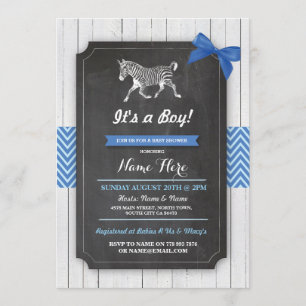 Invitation en bois de baby shower de zèbre de