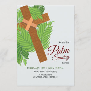 Invitation en bois de croix et de paumes