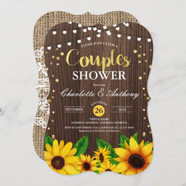 Invitation en bois de douche de couples de (Devant / Derrière)