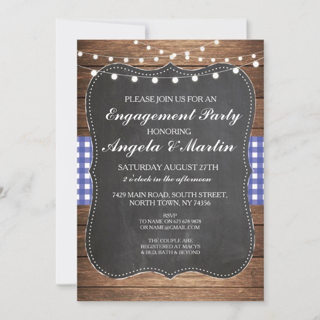 Invitation en bois de la fête de l'engagement (Devant)