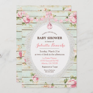 Invitation en bois florale chic minable de baby