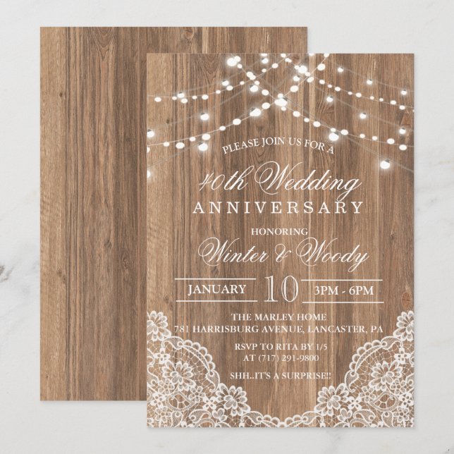 Invitation en bois pour anniversaire de mariage -  (Devant / Derrière)