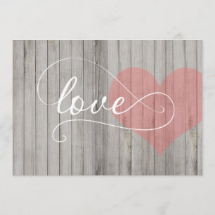 Invitation en bois rustique gris et rose de