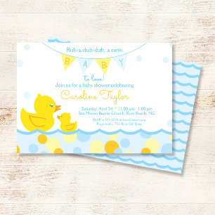 Invitation en caoutchouc bleu et Baby shower jaune