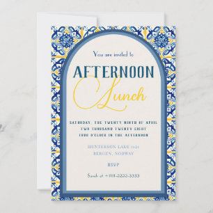 Invitation en carreaux géométriques jaunes et bleu