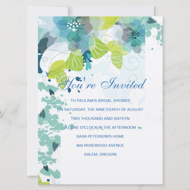 Invitation en cascade Florale Bleue (Devant)
