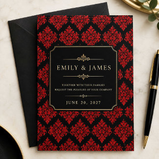 Invitation en damas rouge | Élégant noir et rouge