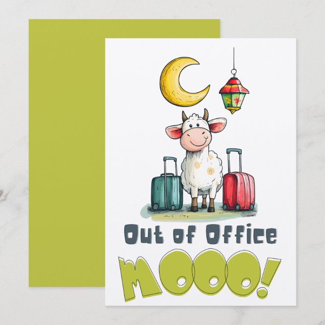 Invitation En dehors du bureau MOOO! | Drôle de vache d'Eid e (Devant / Derrière)